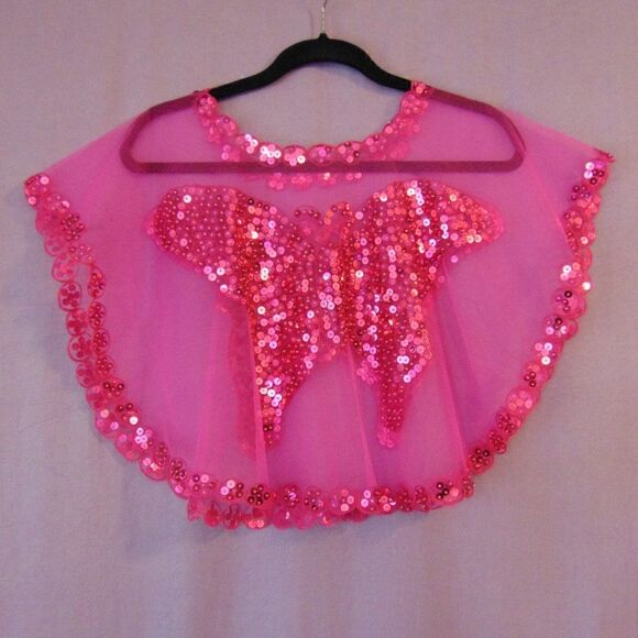 HANDMADE Pink Butterfly Sequin Crepe Netting Over the Shoulders Neck Wrap OS - Picture 1 of 11